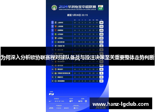 为何深入分析欧协联赛程对球队备战与投注决策至关重要整体走势判断